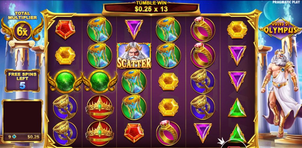 Gates of Olympus free spin total multiplier example