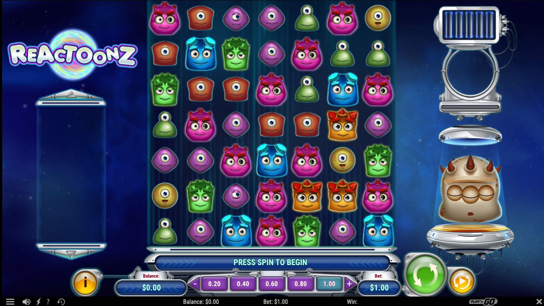 Reactoonz main slot screen