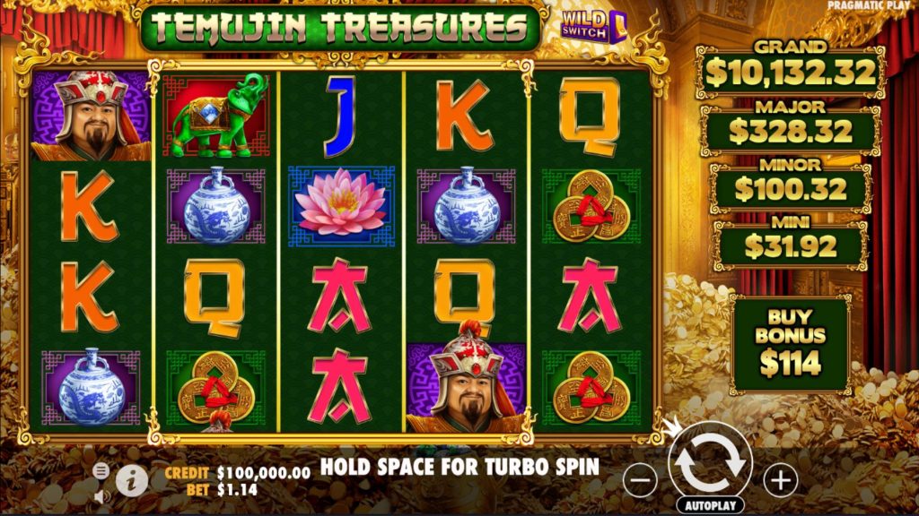 Temujin Treasures main slot screen