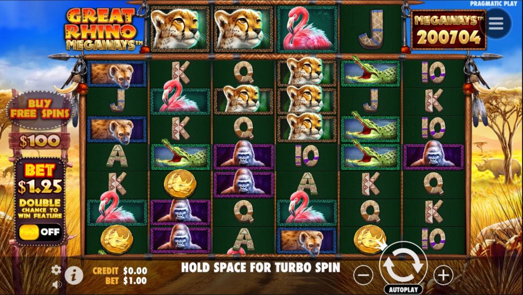 Great Rhino Megaways main slot screen